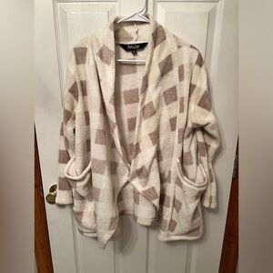 Soft & Cozy Women's Plush Lounging Cardigan Winter White Plaid XS/S Size